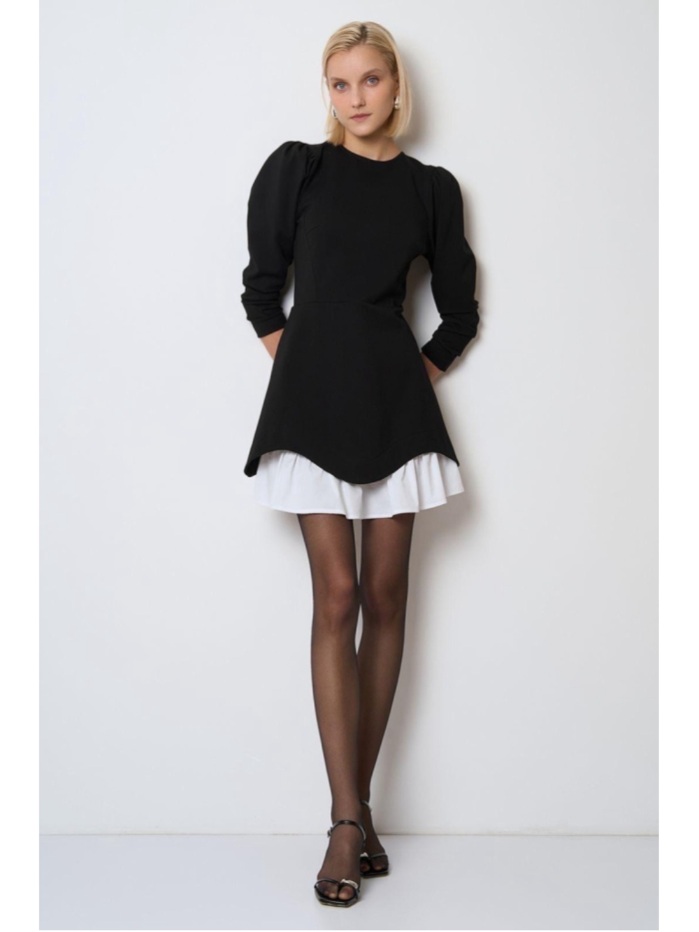 Designer Black Mini Puff Sleeve Cocktail Dress